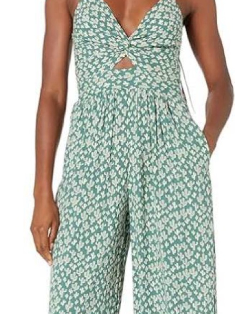 Angie Green Floral Twist-Front Wide-Leg Jumpsuit